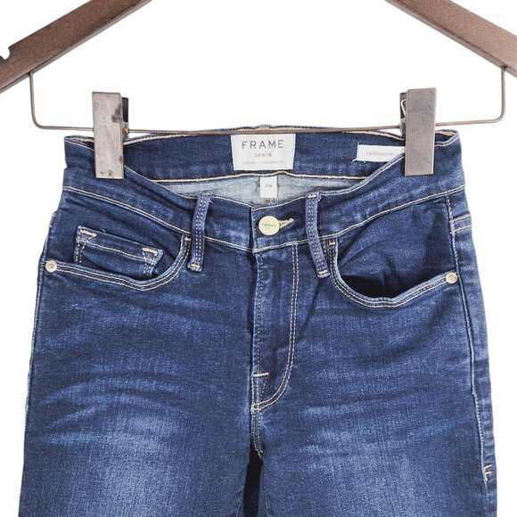 Frame Denim Jeans Le Skinny de Jeanne‎ Women's Size 24 Dark Wash Ankle Slit - Picture 3 of 13